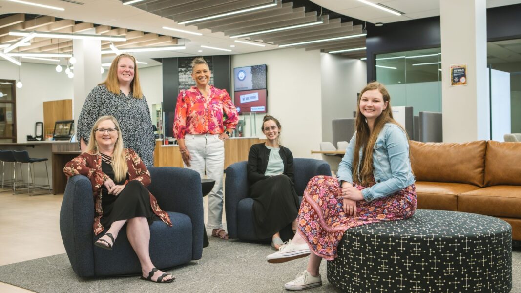 (From left to right) Ross (front), Slack, Kurtyka, Vardell and Annen in the Student Success Center.