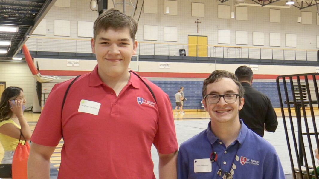 (From left to right) Jackson and Peloquin in the Fugate Gymnasium.