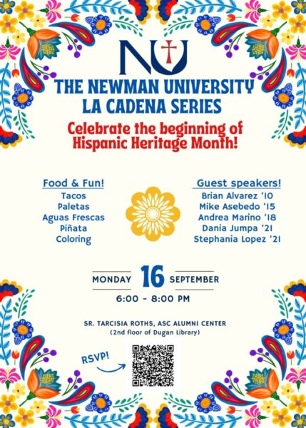 Poster for Newman University La Cadena Series includes everything from the event description