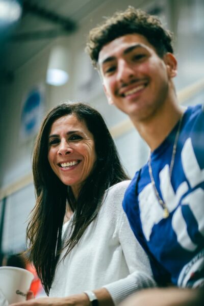 Landon Marquez de la Plata (right) and mom during Newman's orientation weekend.