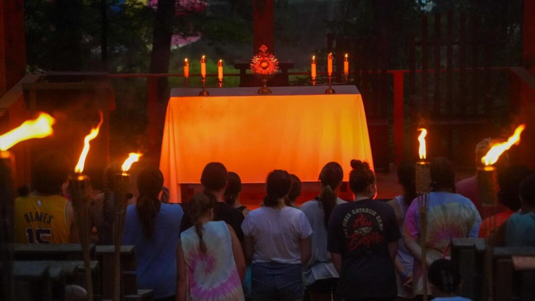 An outdoor adoration was held for the students served by Vagabond Missions.