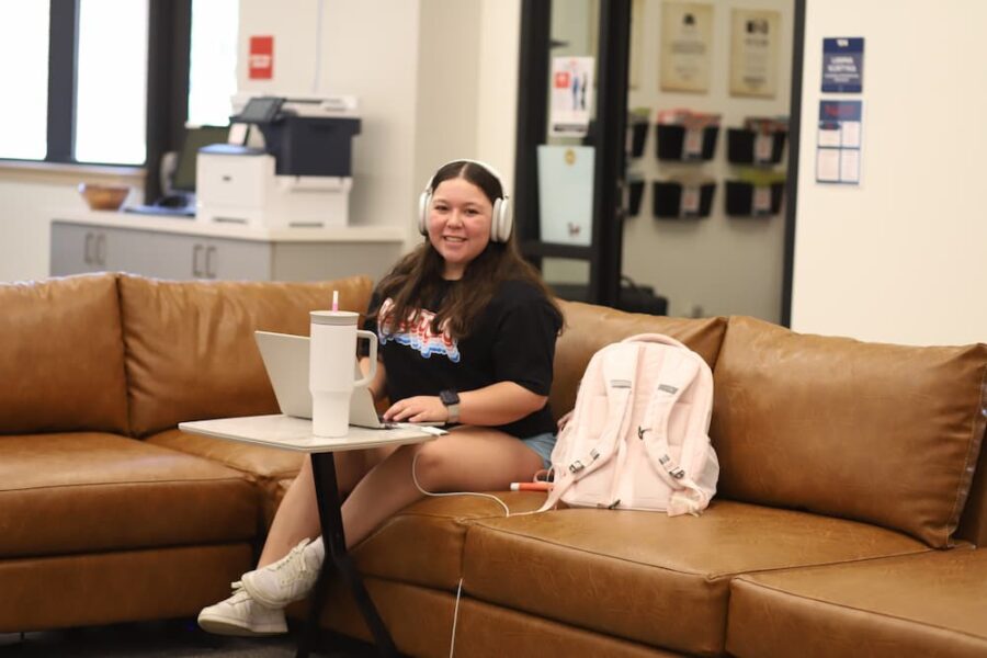 Fuentes works on a project in the Student Success Center.