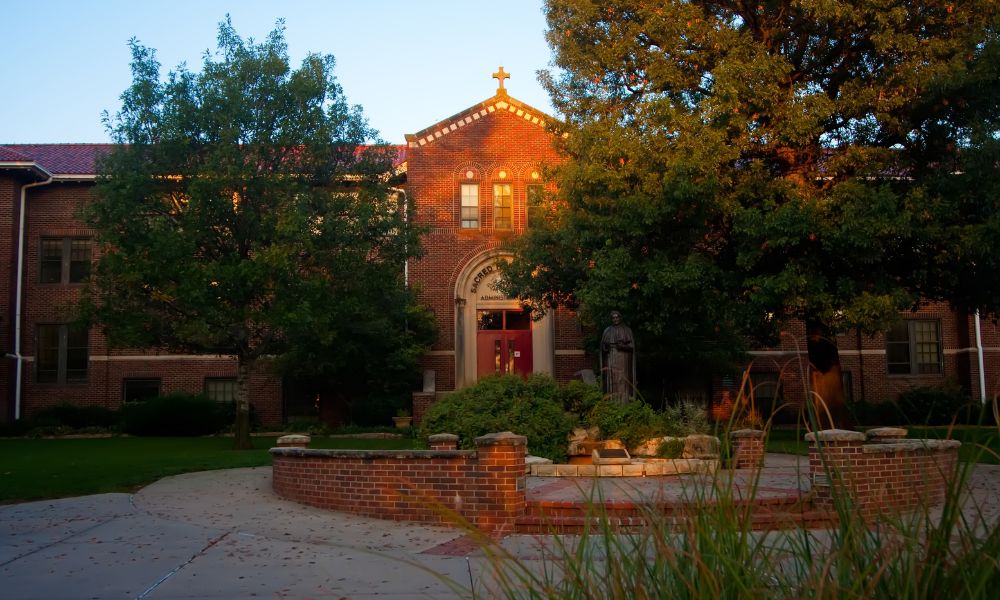 Newman University's Sacred Heart Hall in morning