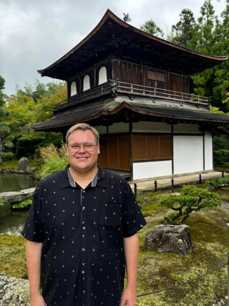 Dodd in front of Ginkakuji Temple in Japan.