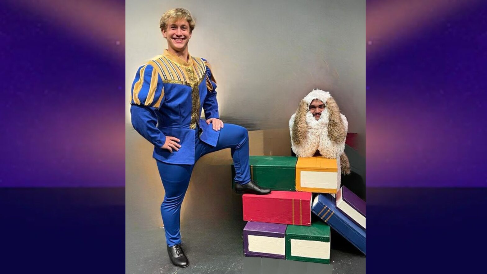 Corbin Molina dresses as Prince Oliver and Daniel Cubias dresses as Frum, a dog.