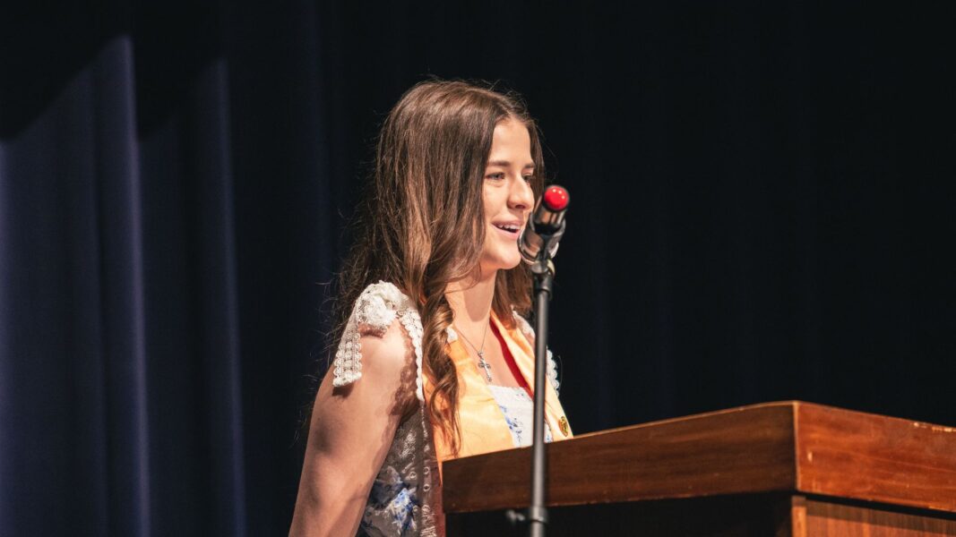 Kates presents to the May 2024 nursing class during the pinning ceremony.