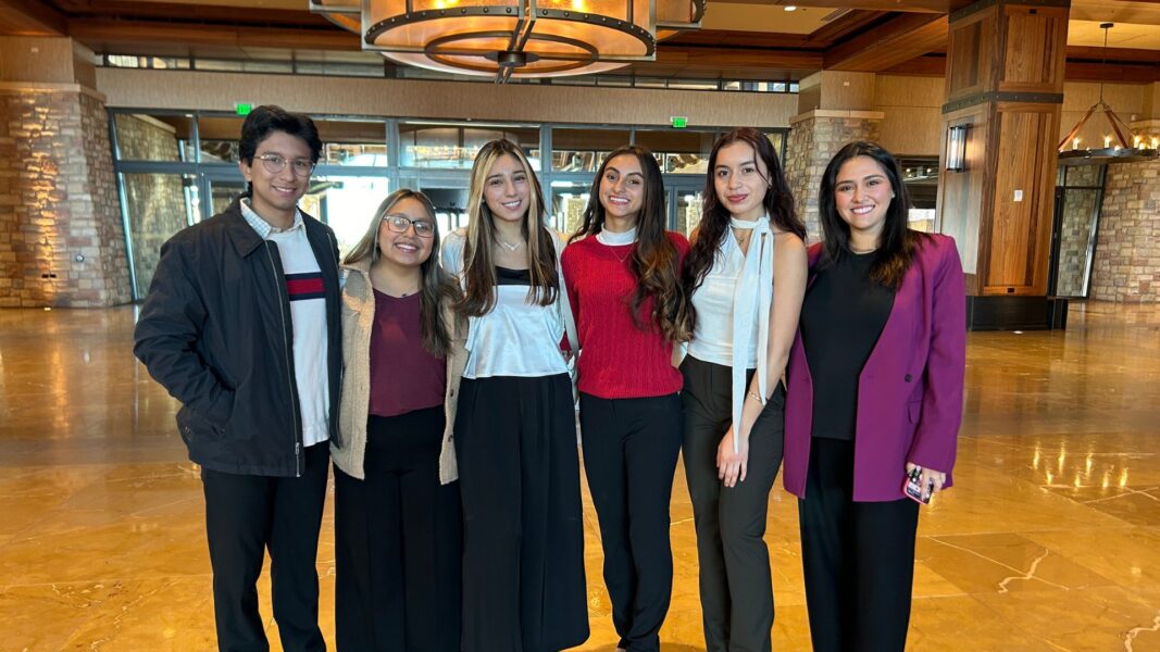 (From left to right) Luis Piedra, Melissa Arguijo, Grecia Nunez, Isabella Torres, Nayelly Rosales and Daniela Correa (executive assistant to the vice president of advancement).