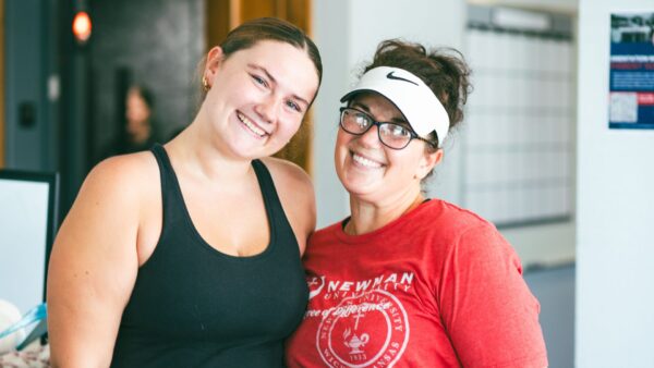 (From left to right) Jocelyn and Kristi Edwards on move-in day at Newman University.