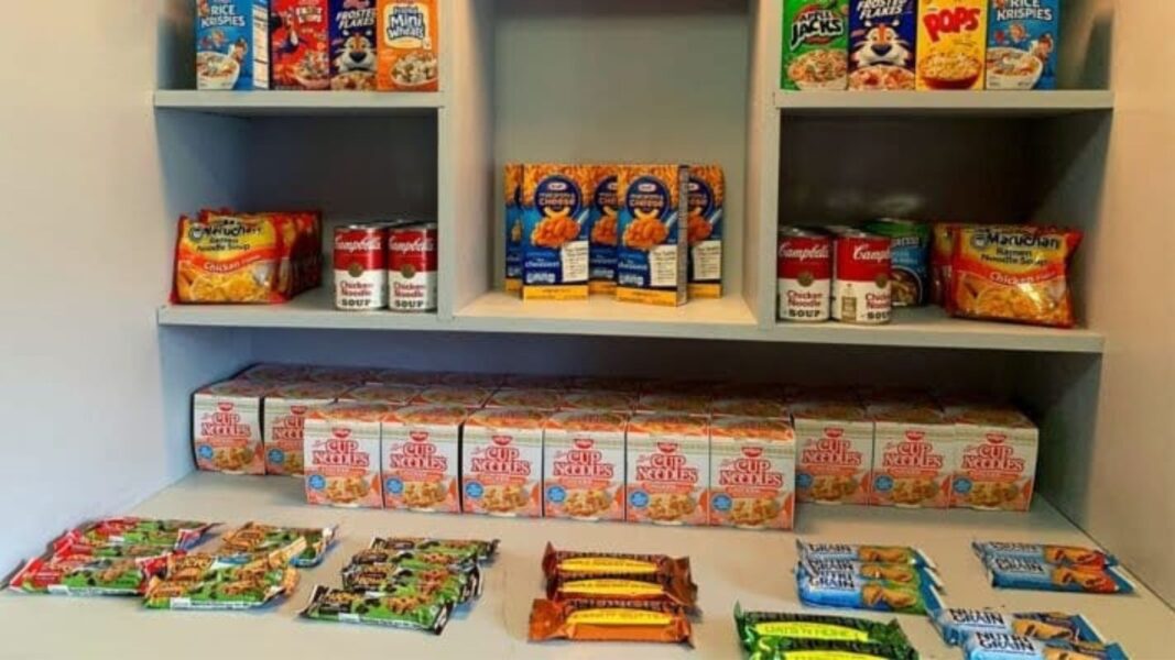 Shelves of food and snacks in the Jet Resource Hub