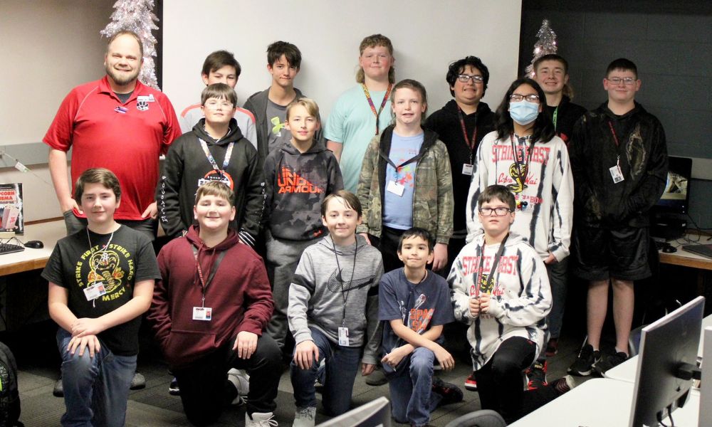 Tyler Rydman with his esports team at Great Bend Middle School