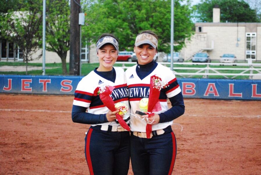 McGowan (left) during senior day during her final softball season at Newman University