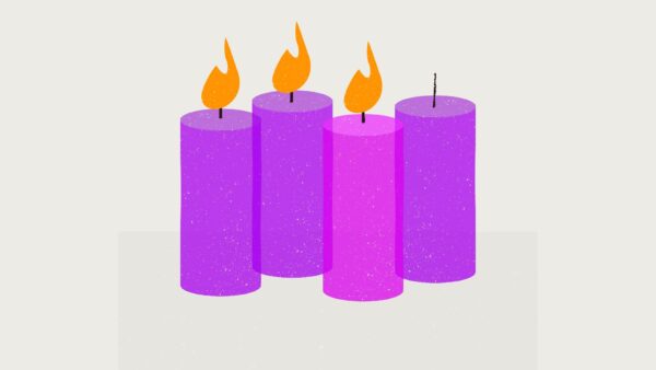 Third week of Advent features two purple candles and a pink candle lit.