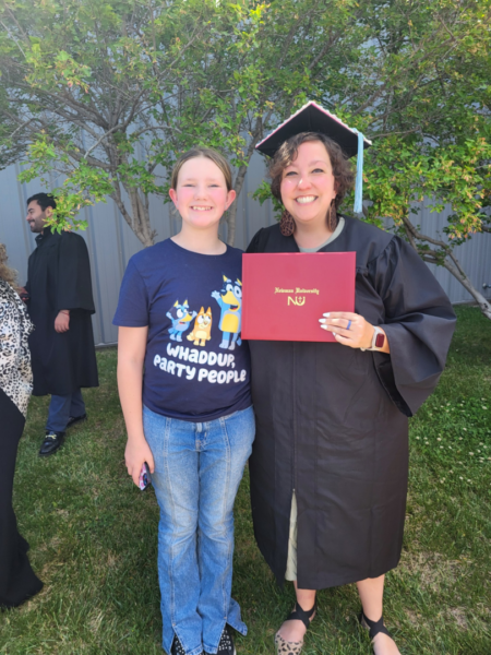 Long and her daughter at the 2024 Newman commencement ceremony