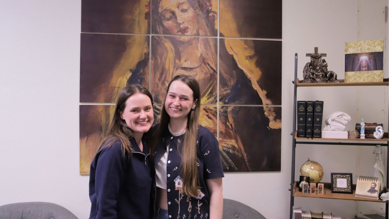 (From left to right) Nika and Dylan Sykes in the Campus Ministry office at Newman.