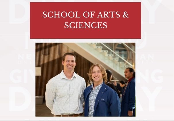 Student Corbin Molina wears his Newman labcoat alongside Professor Ryan Huschka.