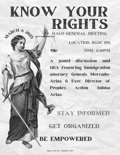 Know Your Rights flyer reads "Stay empowered, get organized, be empowered."