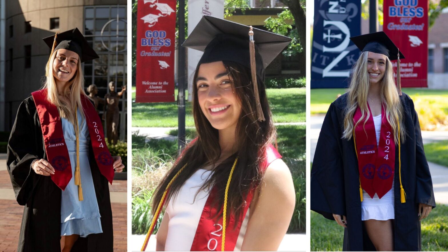 From left to right: Brunet, Morales and Weaver in graduation attire