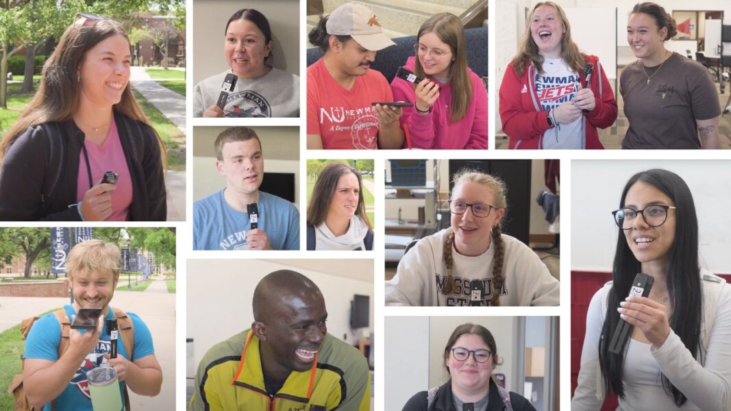 Collage of students who were featured in Newman's Mother's Day video