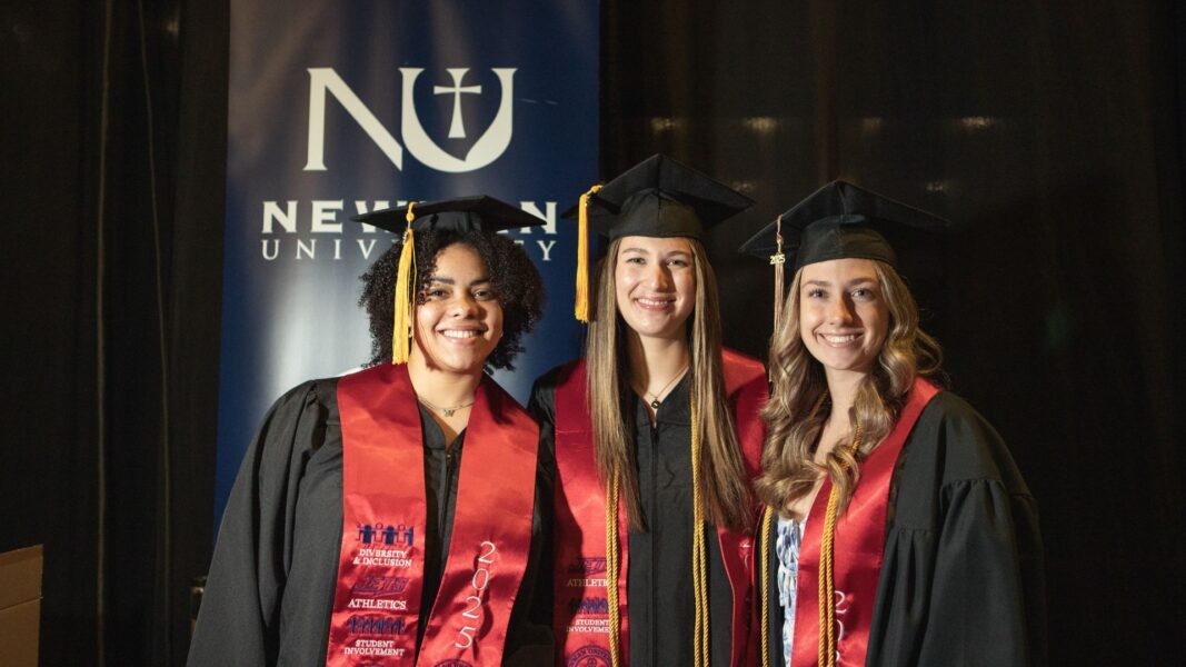 (From left to right) 2025 Newman University graduates McKenna Rhodes, Meyer and Makenna Reinert