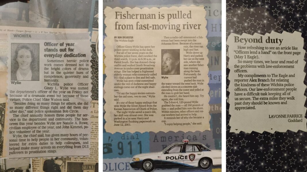 Newspaper clippings about Wylie were lovingly collected in a scrapbook made by her mother.