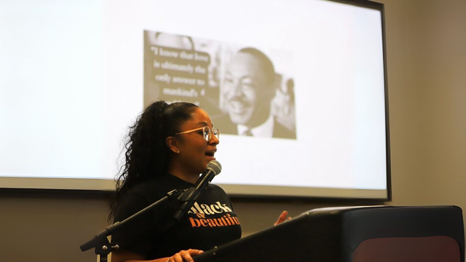 Rials speaks at the Martin Luther King, Jr. Distinguished Service Awards at Newman University.