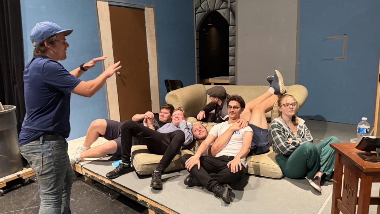 Schwartz directs the cast of "Tom, Dick and Harry" during a rehearsal in the Jabara Black Box Theatre.