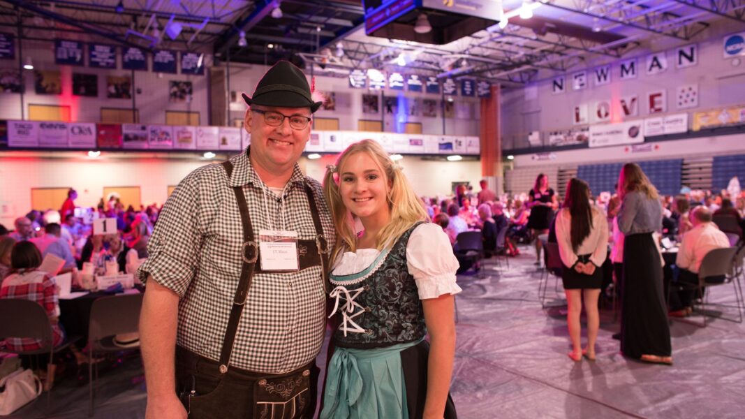 JT with daughter Courtney at her first Party on the Plaza event as a Newman student in 2016.