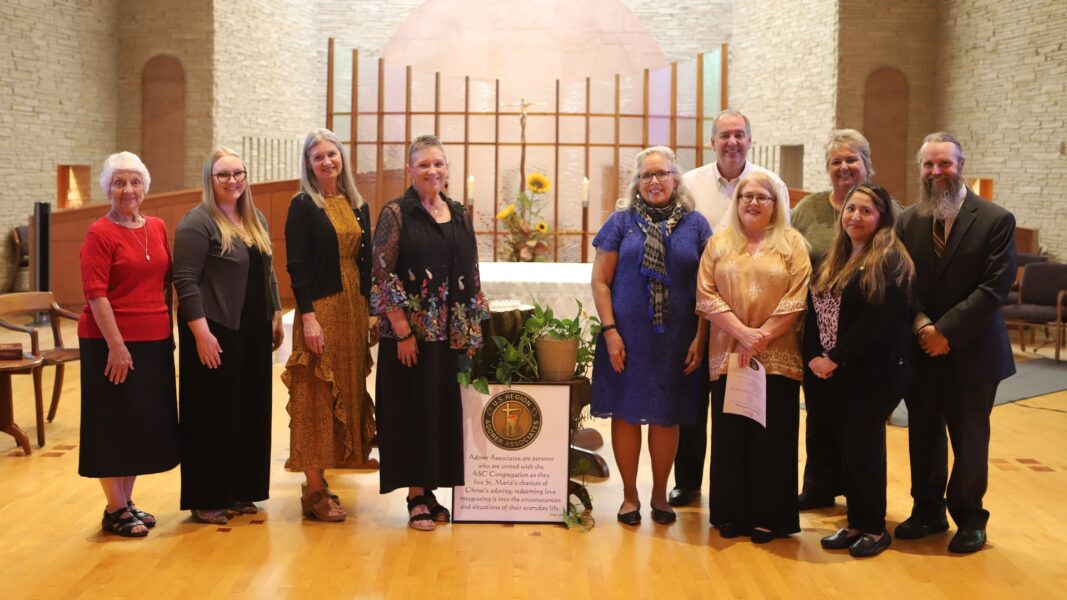(From left to right) Sister Therese Wetta, ASC, Drewes, Bontrager, Kurtyka, Jagger, Bob and Debbie Beumer, Lori Benge, Whitley and Umbarger.