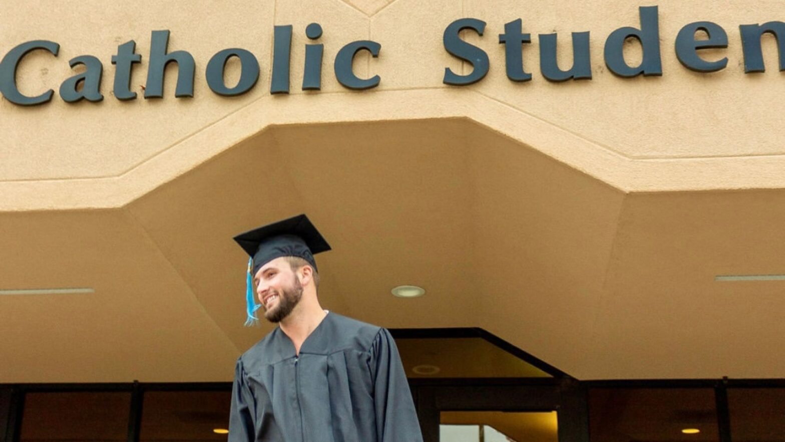 Mies outside the St. Paul Catholic Student Center at Wichita State University