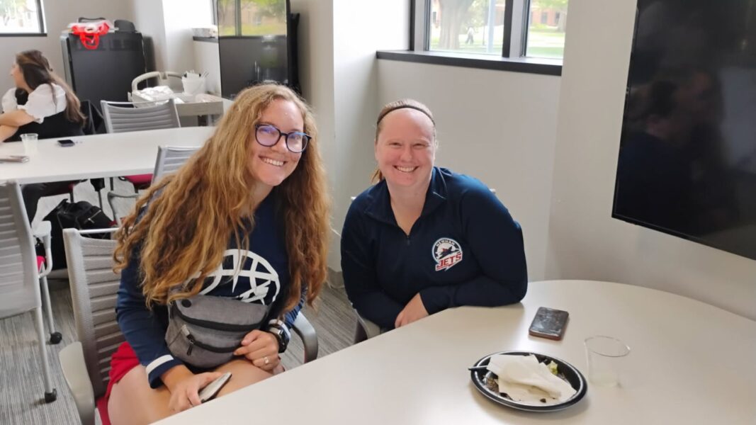 (From left to right) Rylee Meloy Brake and Head Basketball Coach Amy Briggs have teamed up to prayerfully support the women's basketball team.