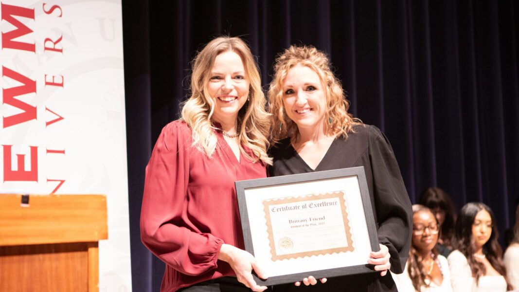 (From left to right) Fox awards Friend the 2025 Outstanding Respiratory Care Graduate Award.