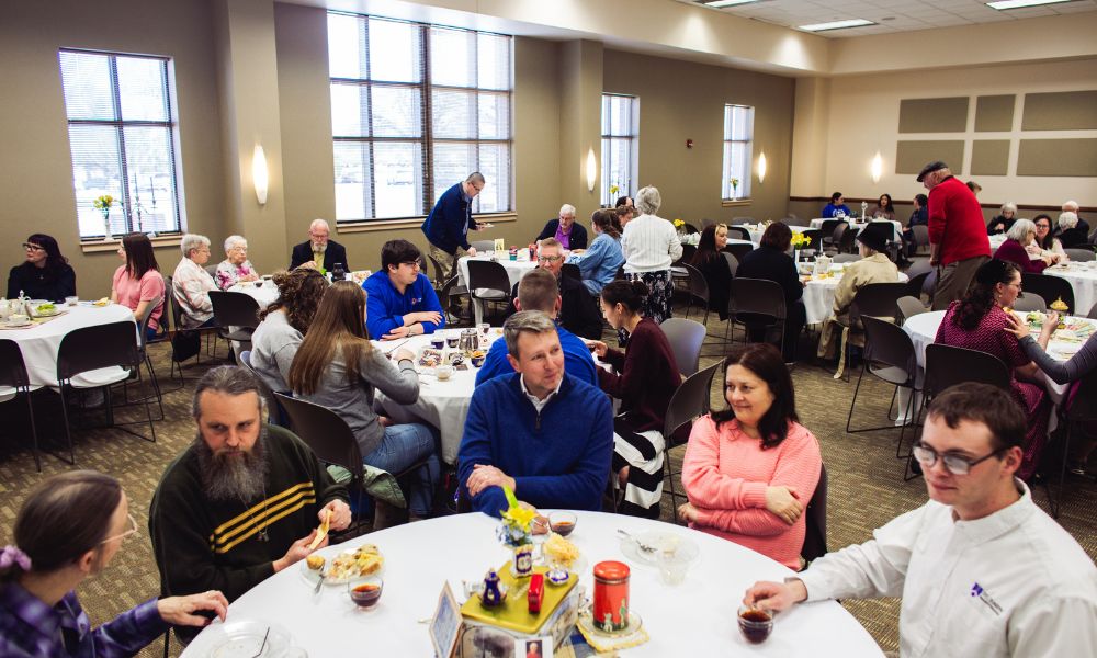 Guests filled the Dugan-Gorges Conference Center for fellowship and celebration during the annual St. Newman's High Tea event.