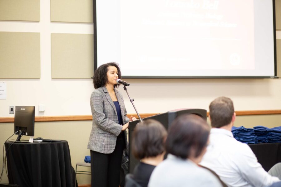 Lucy Mwangi giving her speech at the 2026 Lab Coat Ceremony