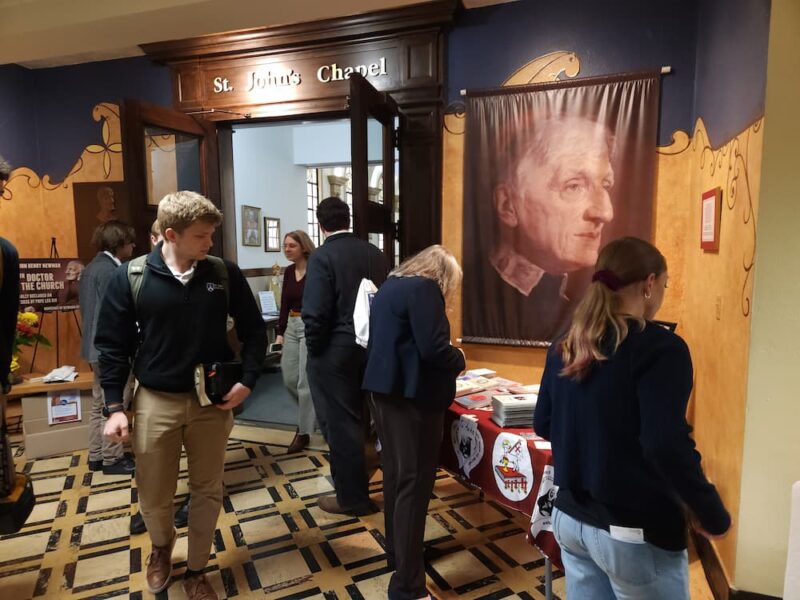 Students, faculty and staff exit St. John's Chapel following Mass.