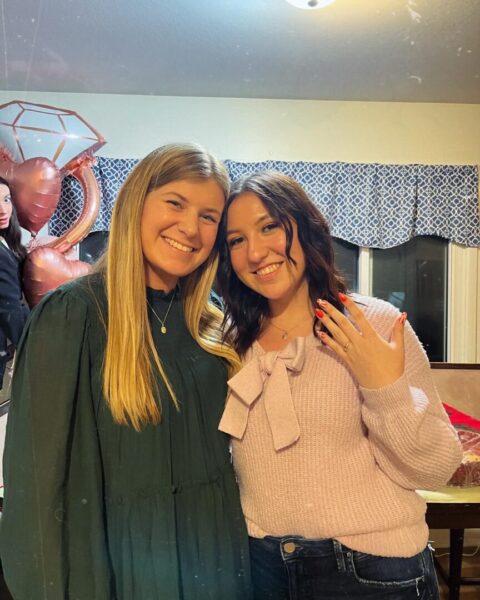 (From left to right) Shumaker and Willis on Willis' engagement day