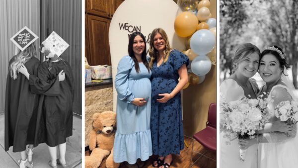 (From left to right) Shumaker and Willis on Newman's graduation day, Willis and Shumaker at their baby shower and Shumaker and Willis on Willis' wedding day.