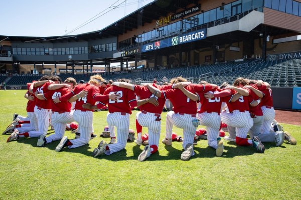 Newman baseball team huddle