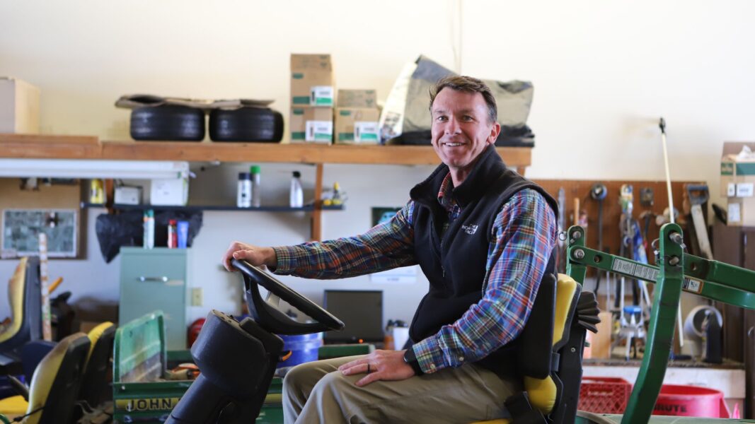 Ryder in the maintenance shed at Newman University.