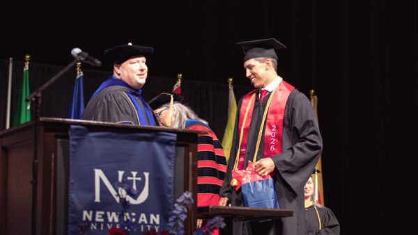 Munn was honored with the 2026 Harvey J. Ablah Award at Newman University's spring commencement ceremony.