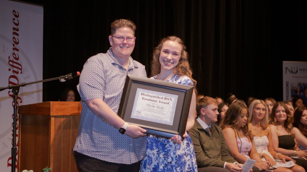 Clarkson awards Keck with the Distinguished BSN Graduate Award.