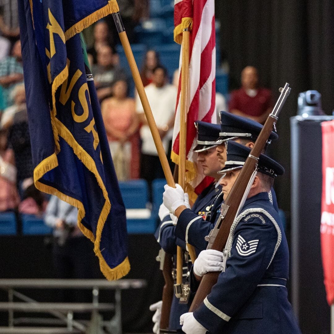 The 184th Wing Honor Guard with the Kansas Air National Guard at McConnell Air Force Base presented the colors.