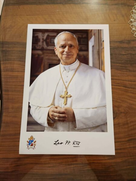 A signed photo of Pope Leo XIV