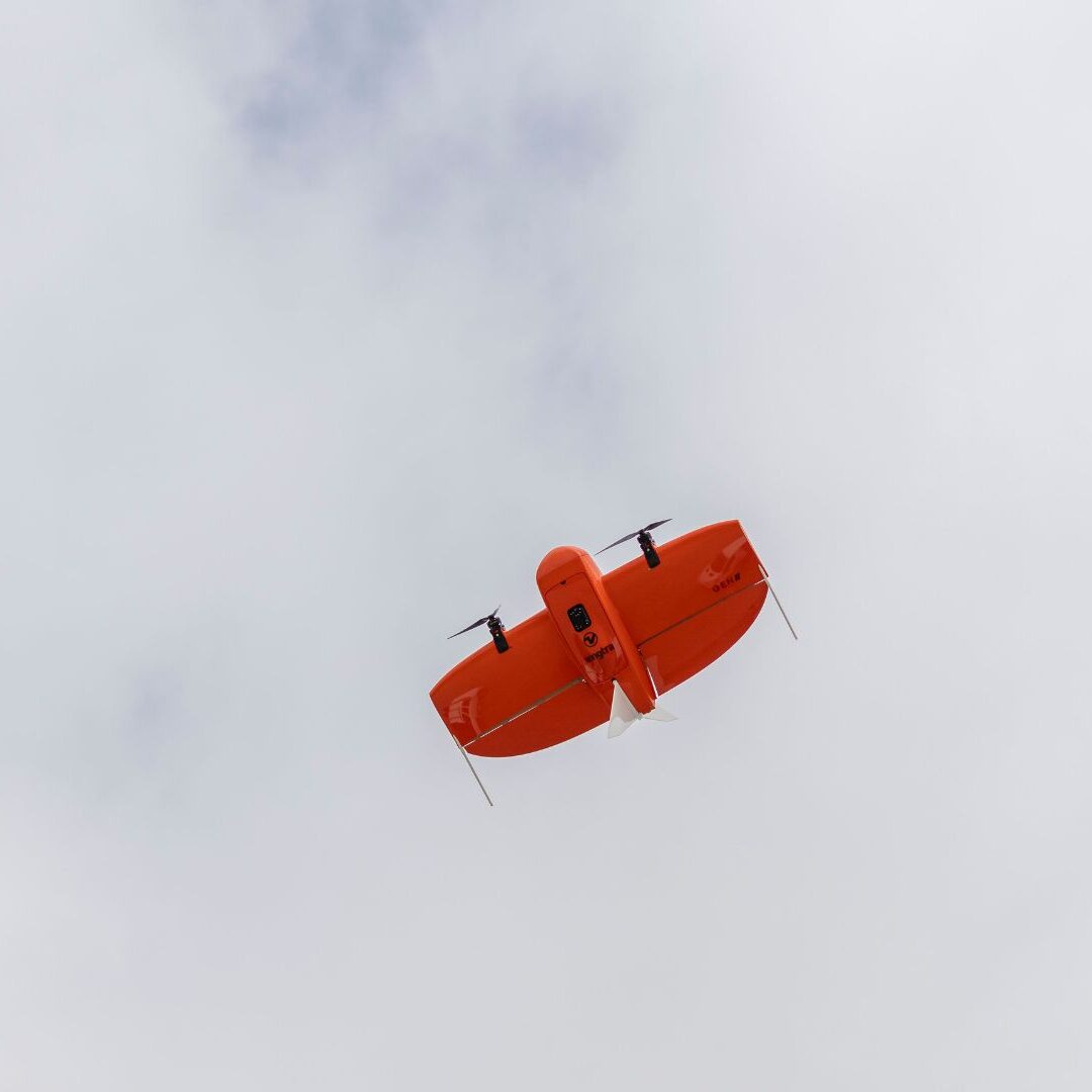 Newman's drone from the mobile agricultural lab takes to the skies.