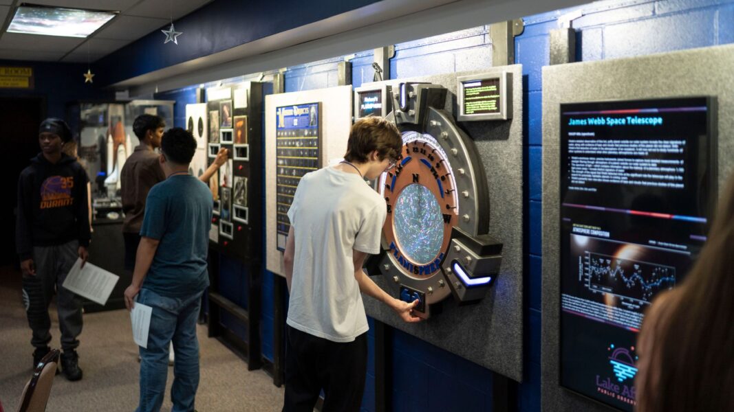 Students explore equipment at the Lake Afton Public Observatory.