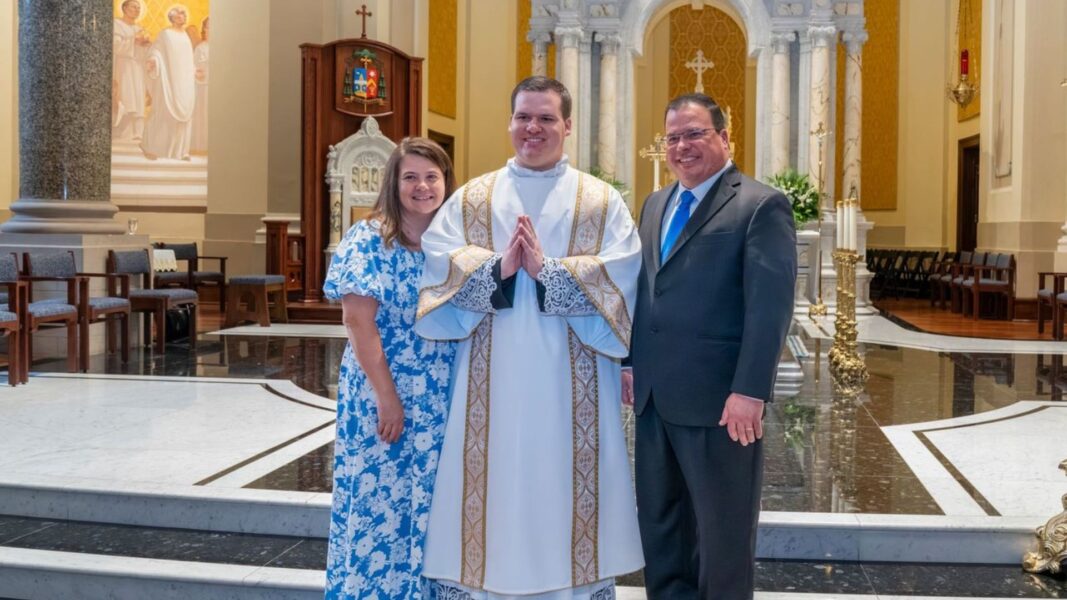 Deacon Jirak with his parents after the ordination Mass. (Courtesy photo: Catholic Advance)