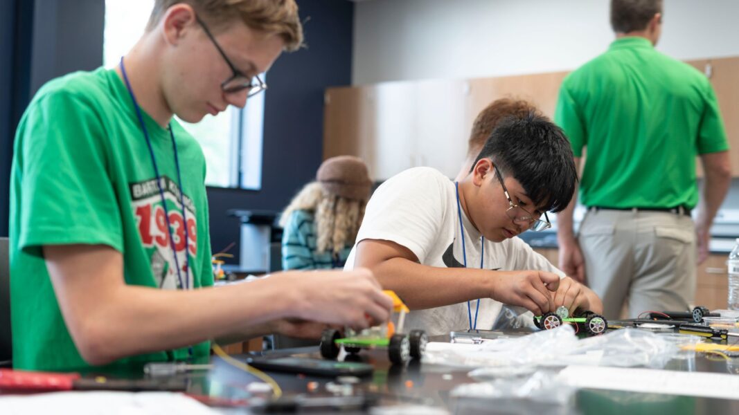 Students build their motorized vehicles.