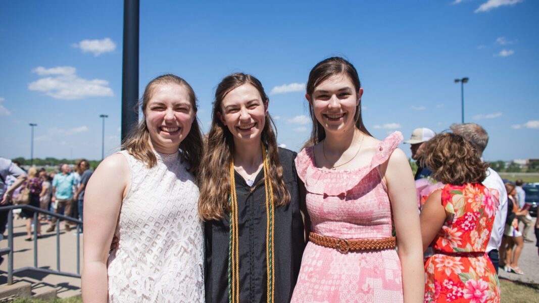 (From left to right) Hope, Rebekah and Anna Strickbine following the spring commencement ceremony.