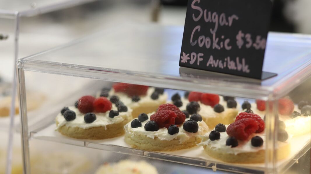 Gluten-free sugar cookies are showcased on the shelves at Cottage Crumbs.